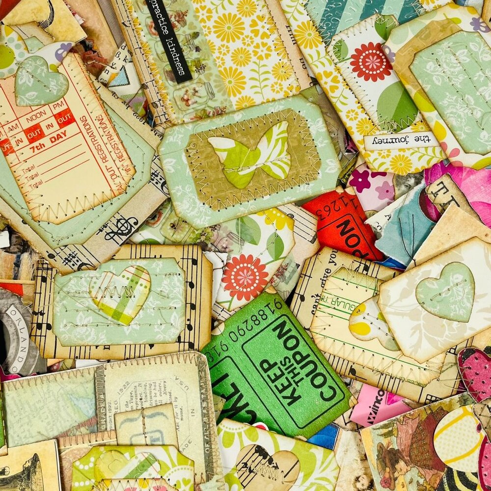 Lot 10 + Pc Junk Journal Snippets Colorful Clusters Sewn Handmade Ephemera mq